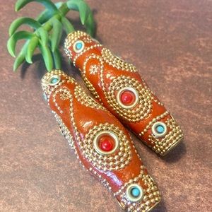 Burnt orange chunky Indonesian focal bead 3 pc